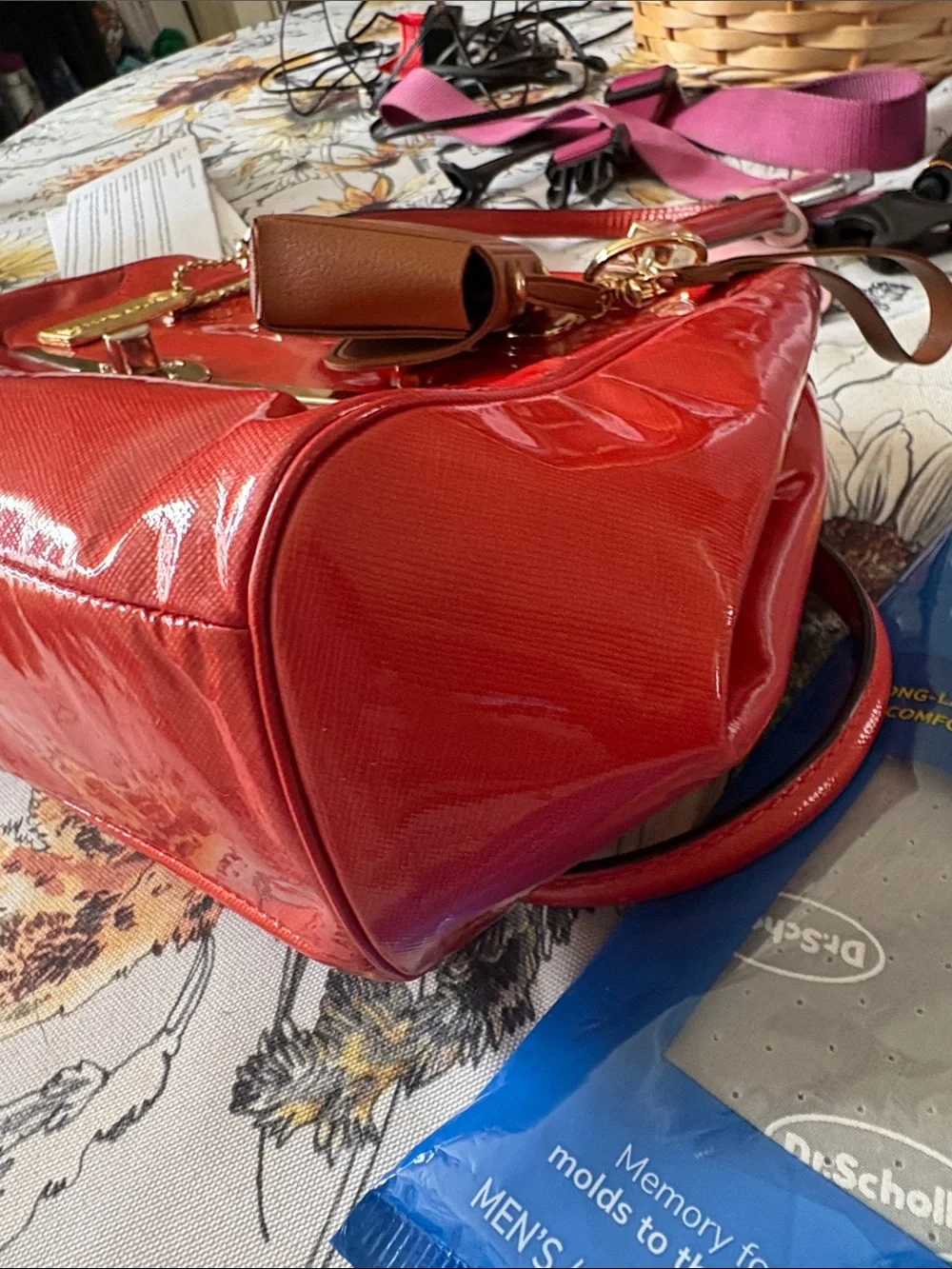 Coach Red Patent Satchel with Gold-Tone Hardware